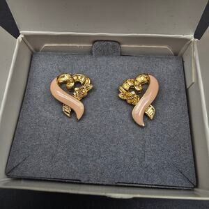 Avon 1996 Pink Ribbon Earrings Breast Cancer Awareness In Box